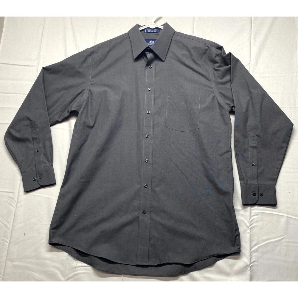 Stafford Wrinkle Free Dress Shirt Men 16.5 34/35 Gray Cotton Button Front Formal
